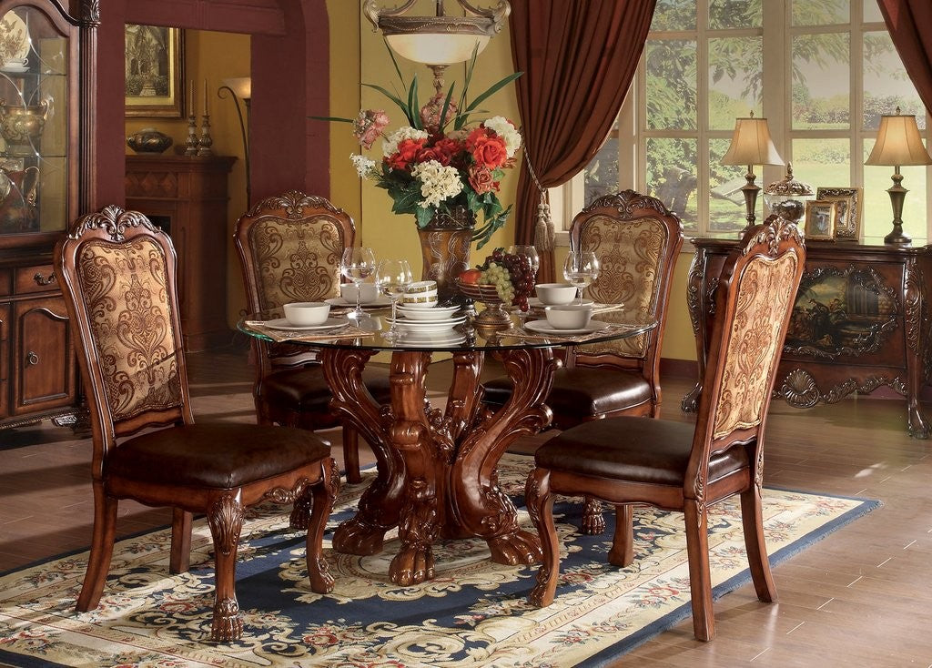 Acme Furniture Dresden 60010 Round Formal Dining Collection Cherry Oak Finish Bradley Home 4769