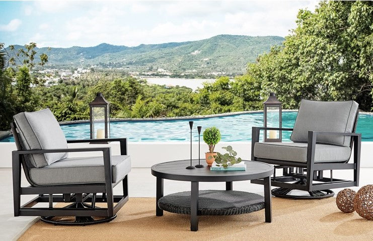 Armen Living Cayman 3 Pc Black Aluminum Outdoor Seating Set Dark