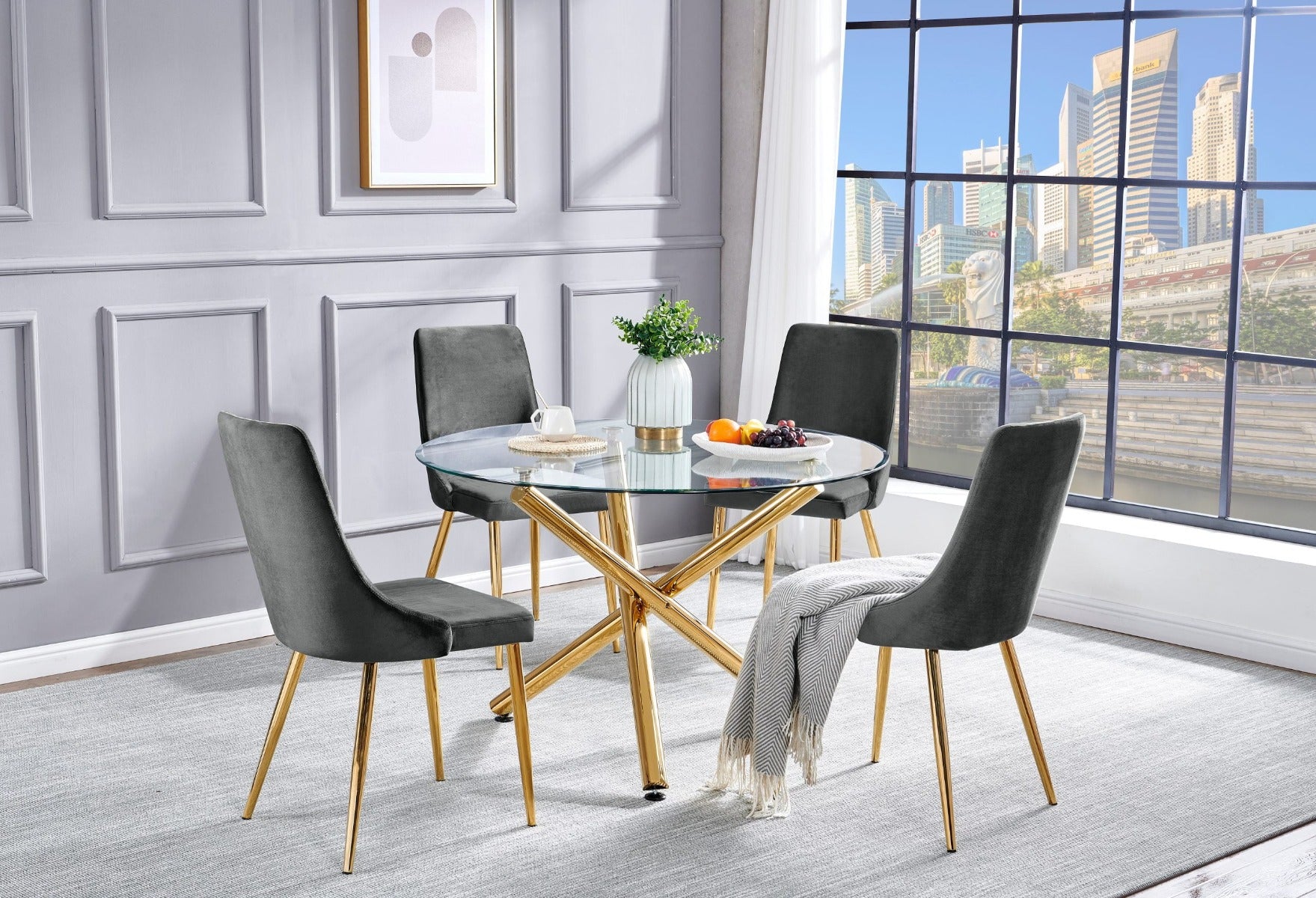 D138d5 Classic 5 Pc Dining Set - Dark Grey Upholstered Chairs - Best 