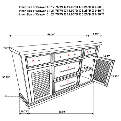 Aventine 5 Drawer Sideboard Buffet 108245