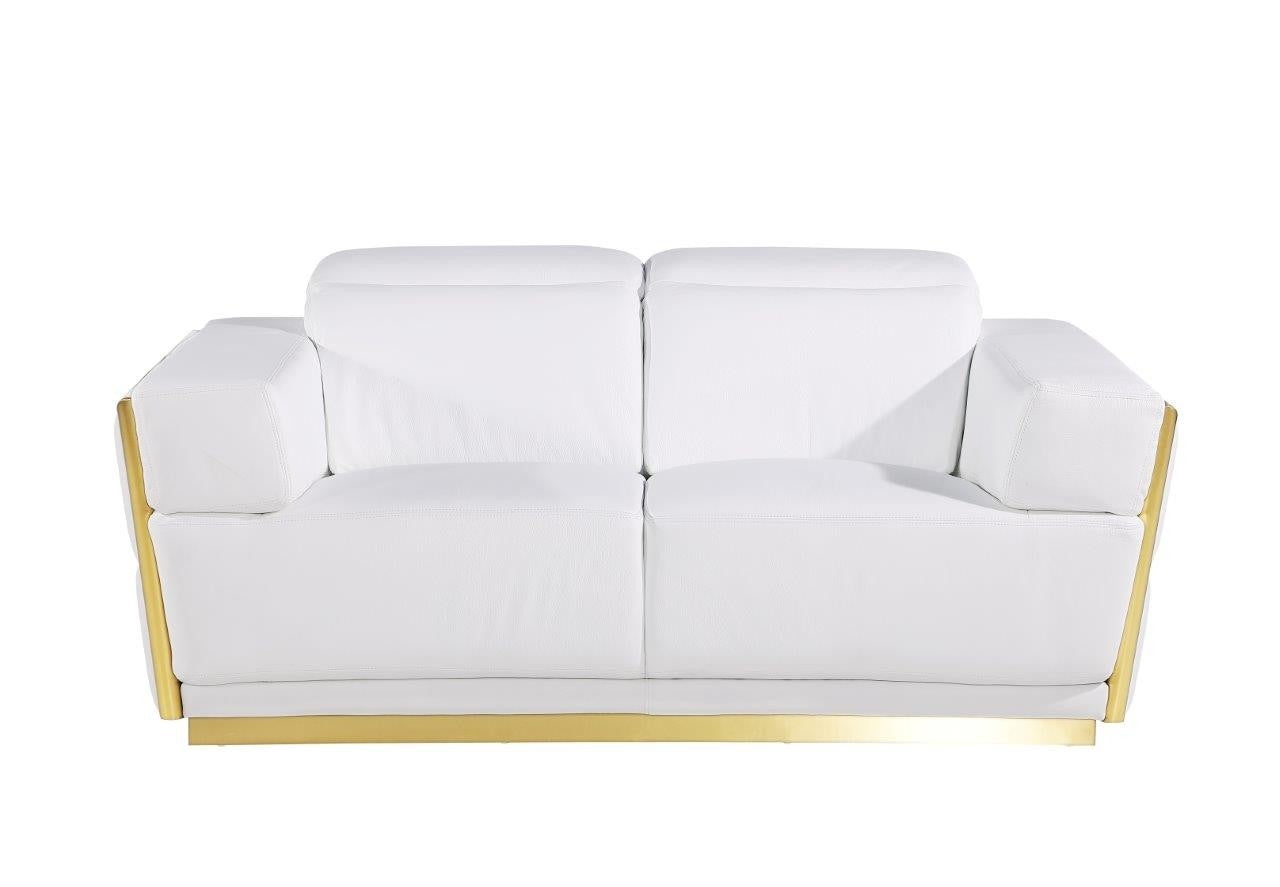 Global United 1111 White Top Grain Italian Leather Sofa Set