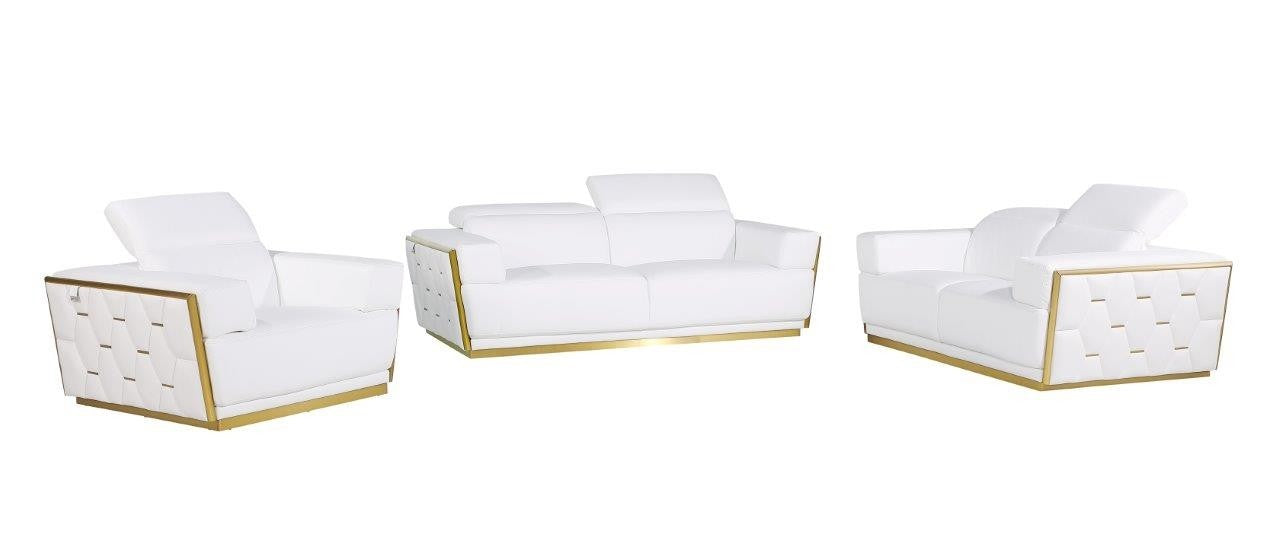 Global United 1111 White Top Grain Italian Leather Sofa Set