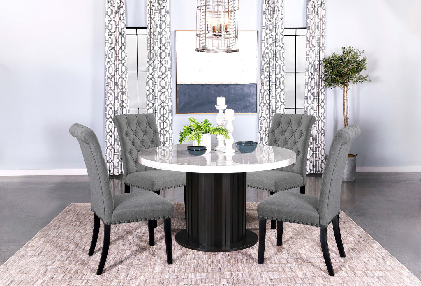 Sherry 5 Pc Dining Set 115490-S5G - Grey Linen-Like Fabric