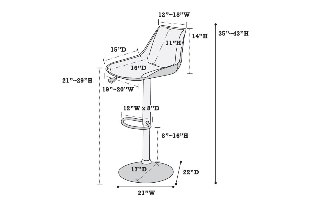 Poundex F1657 Taburete de bar Ébano - Juego de 2