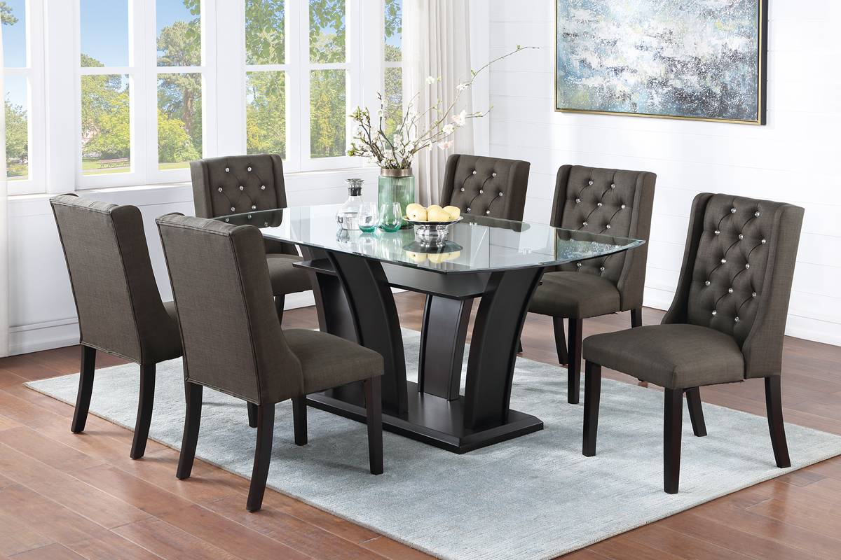 F2153 Poundex 7 Pc Dining Set - Brown Chairs