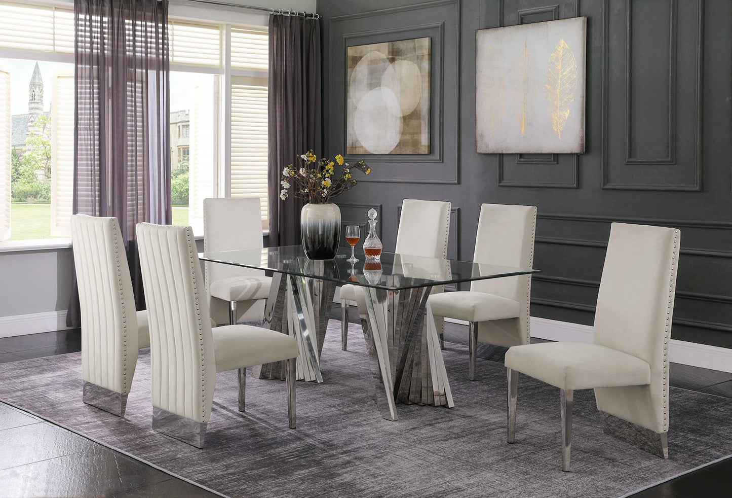 Best Quality Glam 7 Pc Dining Set - Beige Chairs