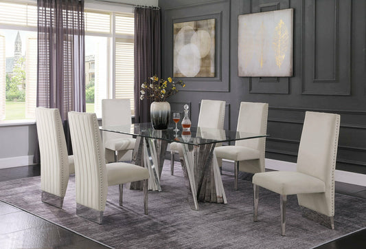 Juego de comedor Glam de 7 piezas de la mejor calidad - Sillas beige