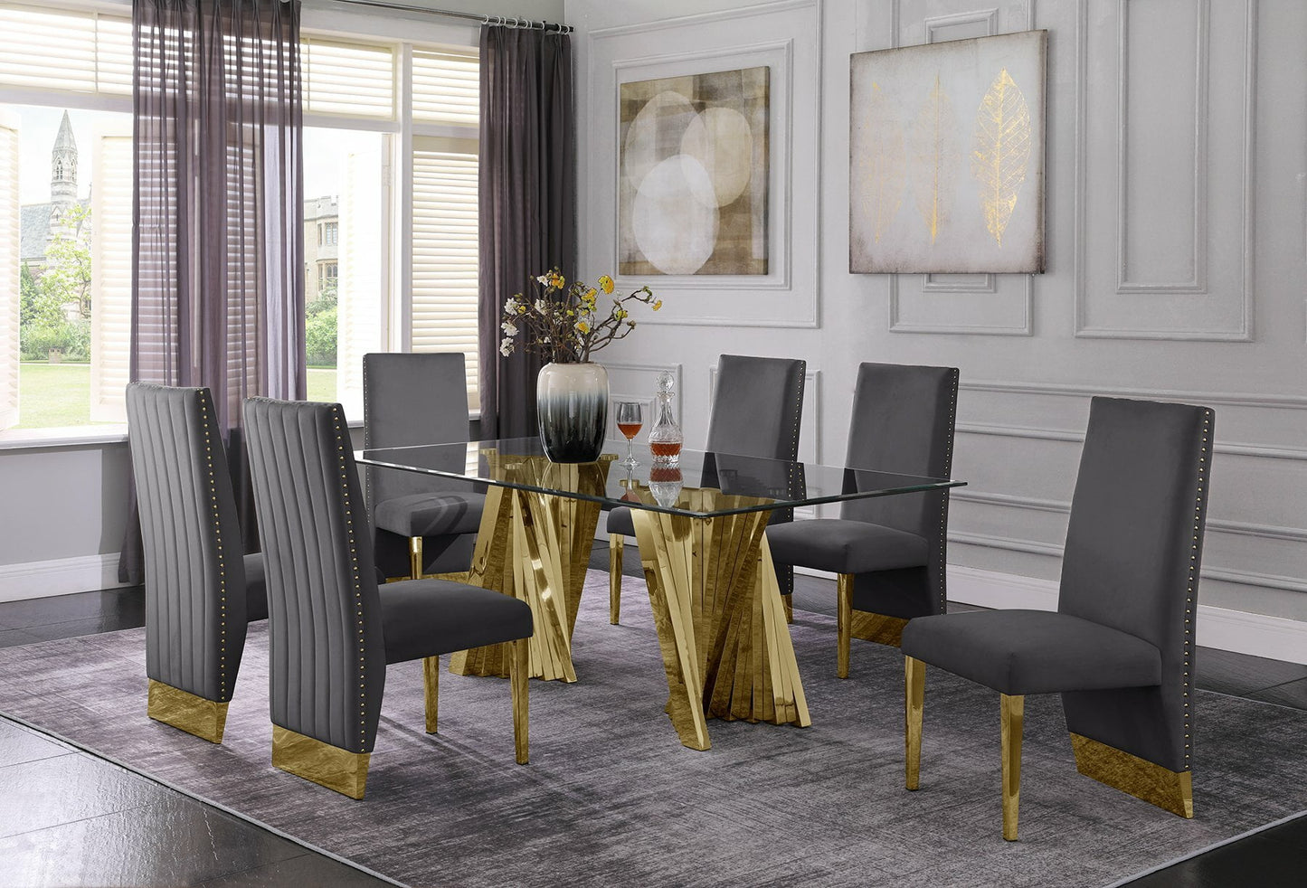 Best Quality Glam 7 Pc Dining Set Glass Top - 4 Chair Options