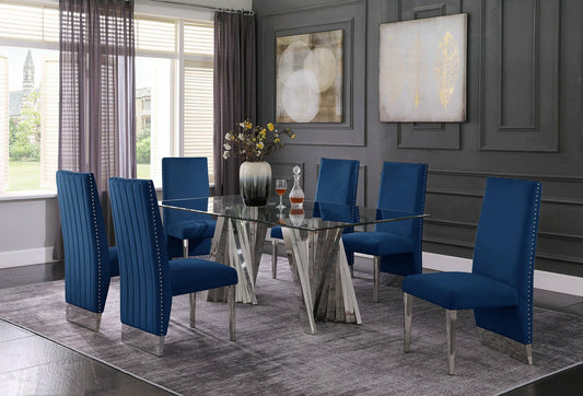 Best Quality Glam 7 Pc Dining Set - Navy Blue Chairs