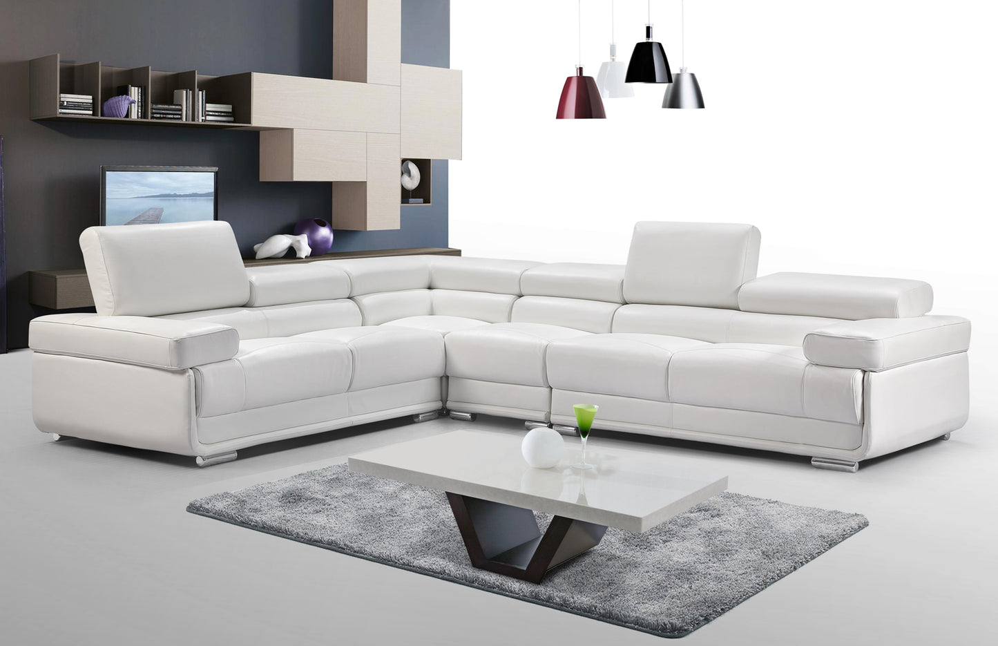 ESF 2119 White Top Grain Leather Sectional