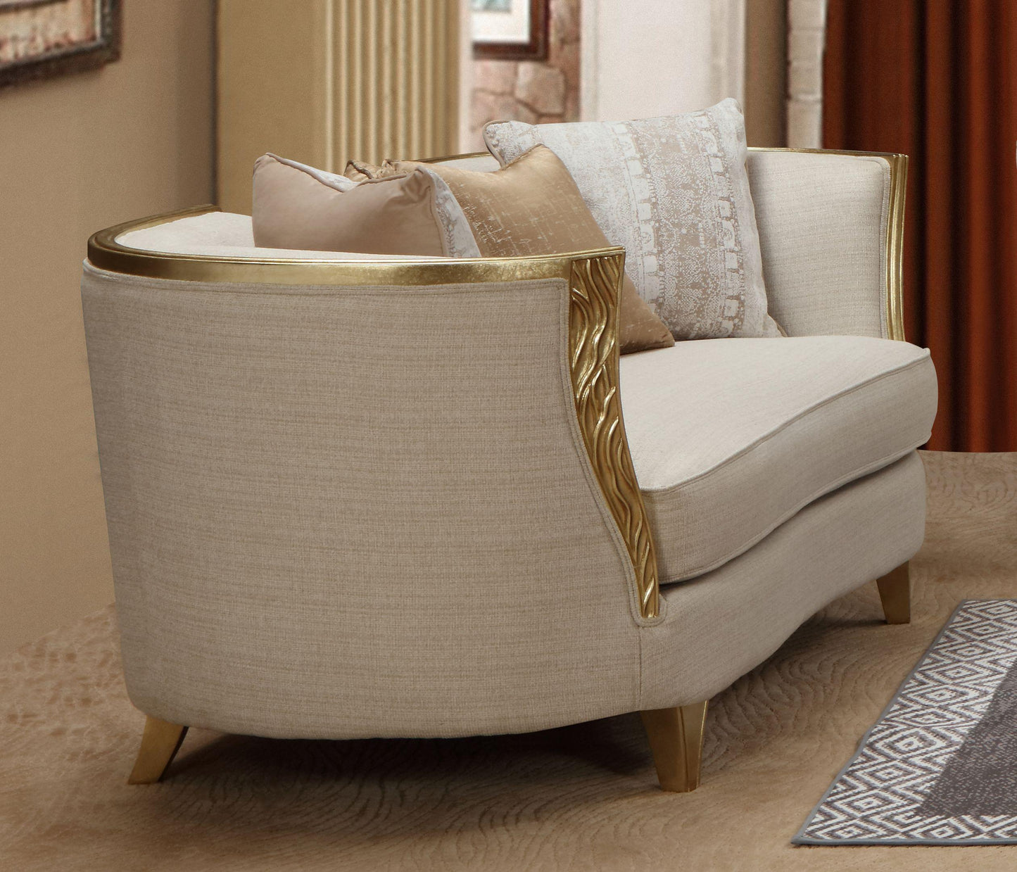 Cora Modern Style Beige Sofa in Gold finish Cosmos Furniture