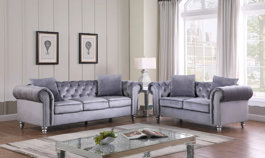 McFerran SF3512 Velvet 2 Pc Sofa Collection - Grey