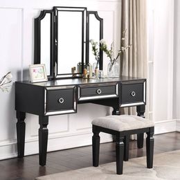 Poundex F4219 Vanity Set & Stool - Black Finish