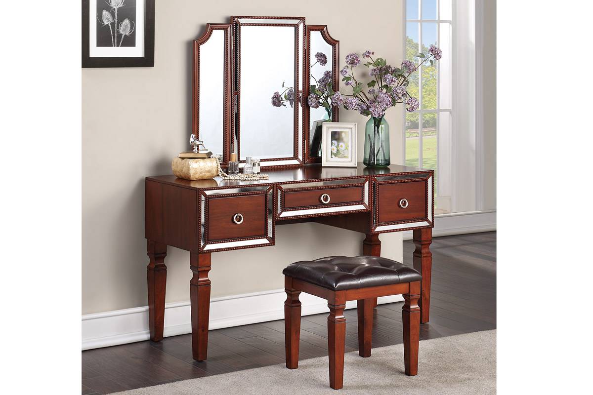 Poundex F4220 Vanity Set & Stool - 2 Finishes