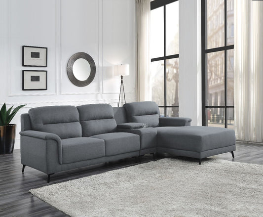 Walcher Gray Linen Sectional Sofa with Console