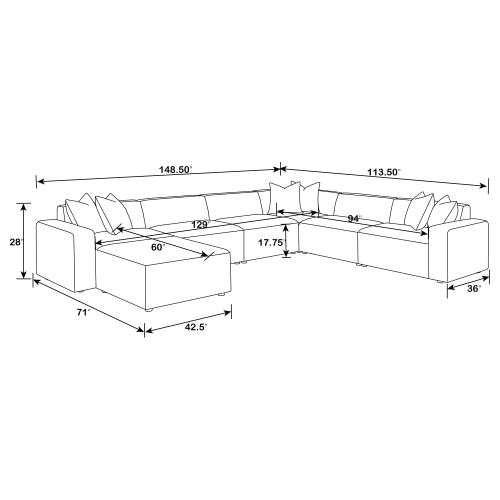 Freddie 7 Pc Upholstered Modular Sectional Pearl