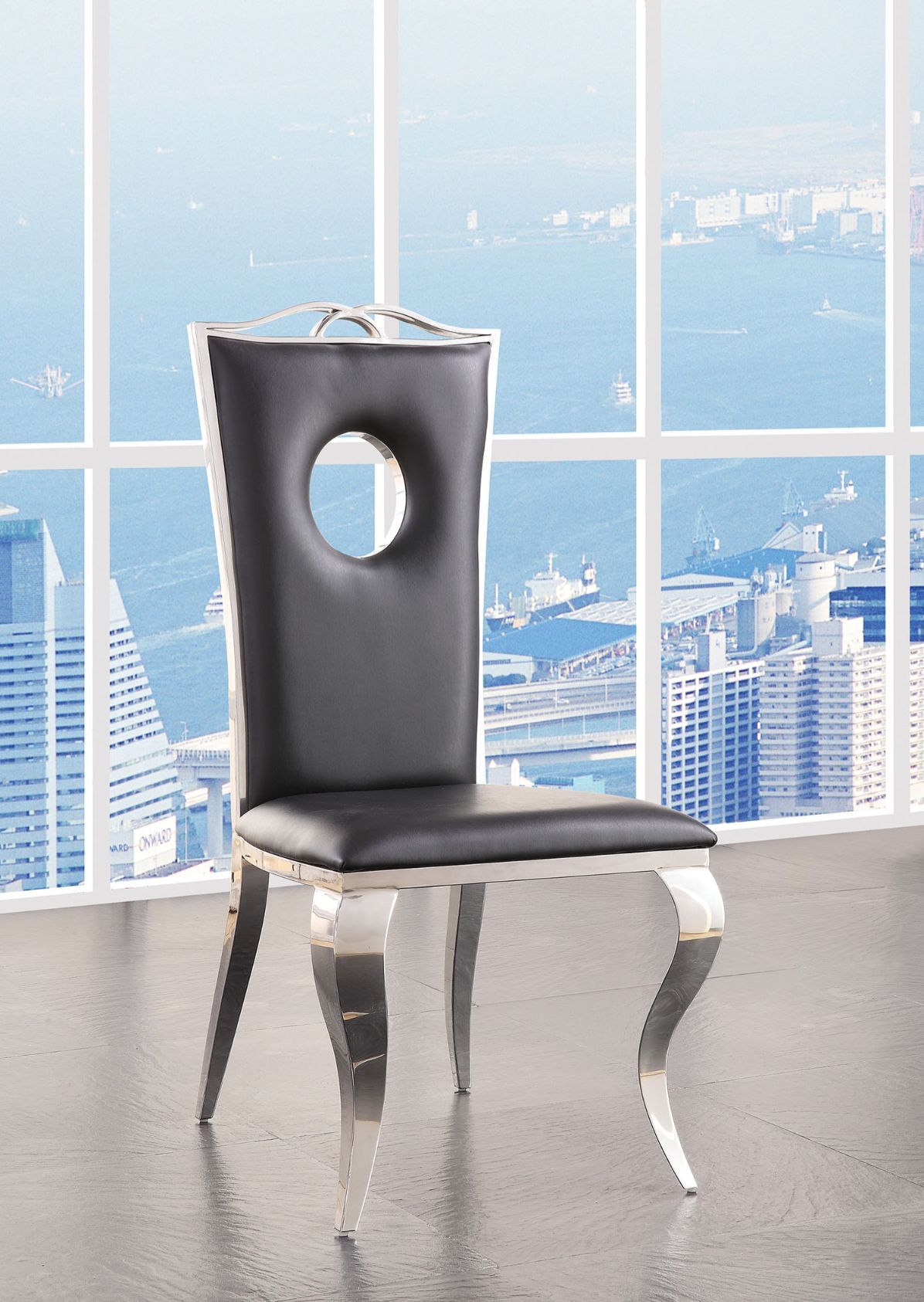 Silla de comedor Cyrene de PU negra 62078 - Juego de 2