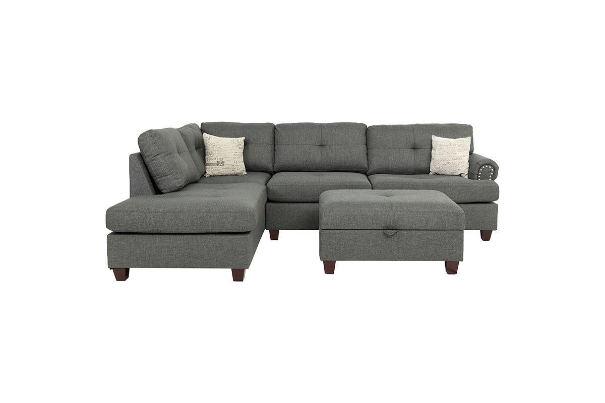 Poundex F6414 - 3pc Reversible Sectional Sofa Set w/Ottoman