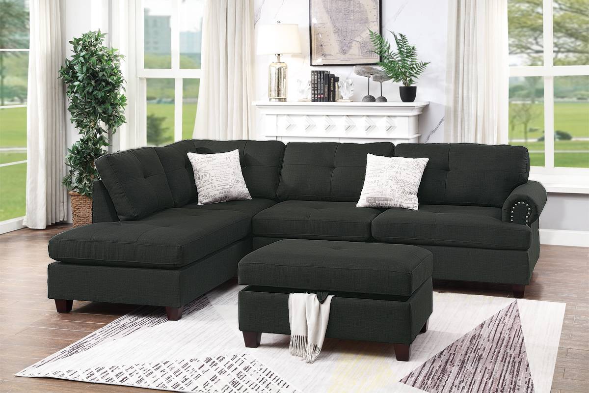 Poundex F6415 Ash Black 3 Pc Sectional