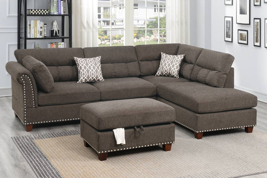 Poundex F6418 Sectional - Tan Velvet