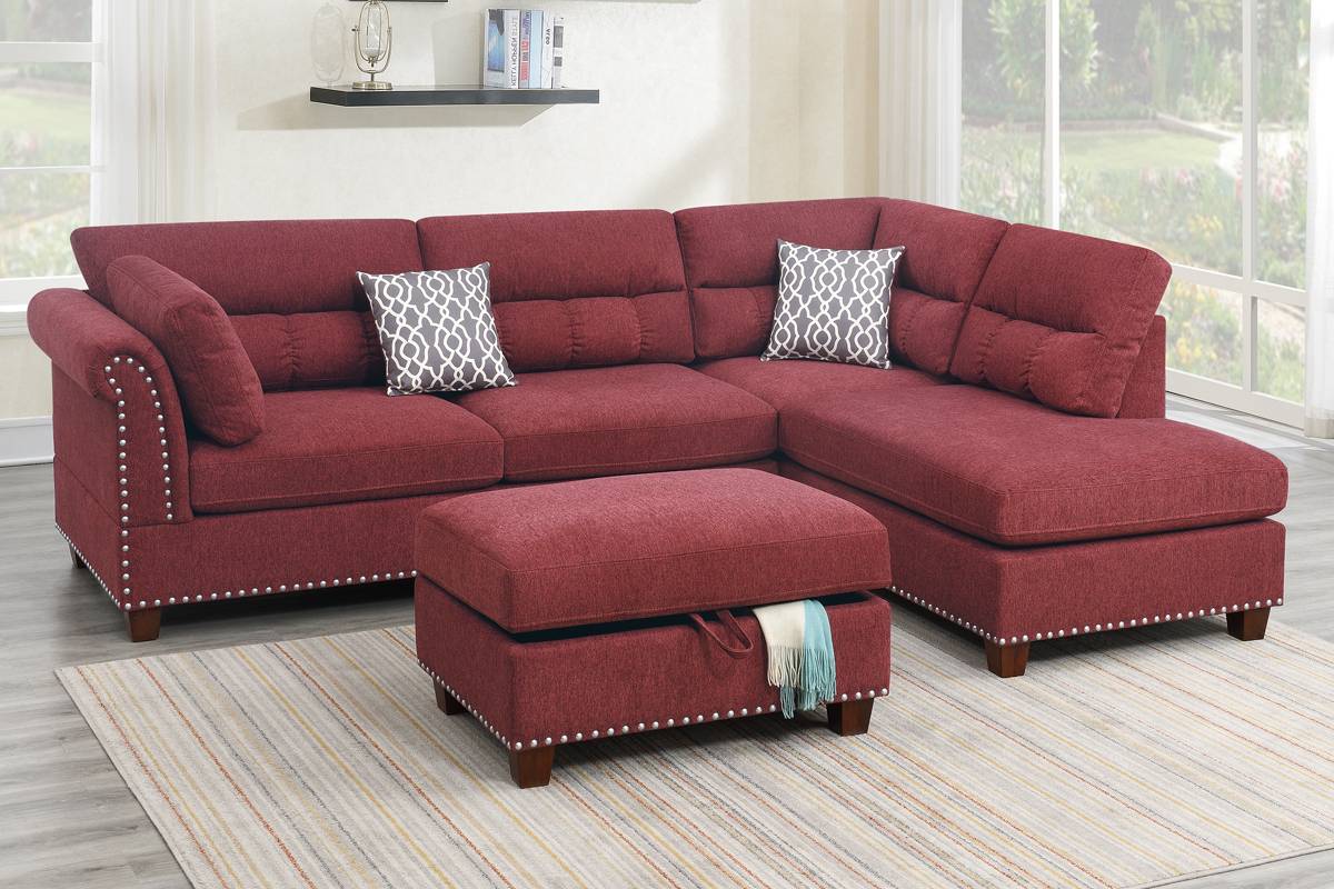 Poundex F6419 Sectional - Paprika Velvet