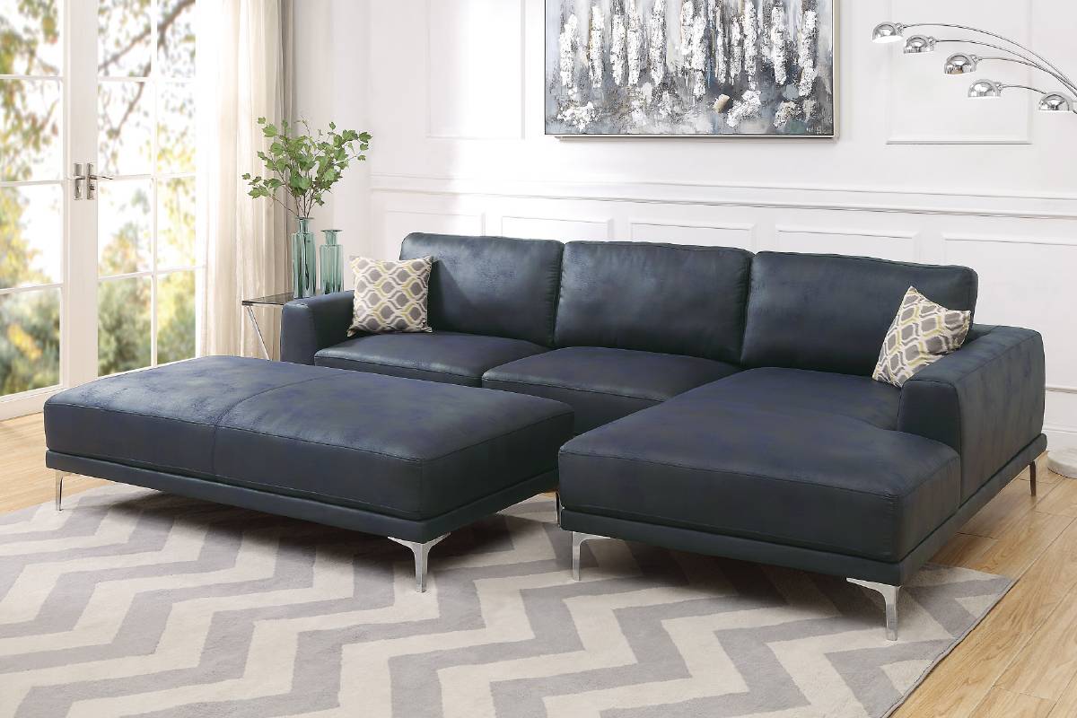 F6430 Ink Blue Leatherette 2 Pc Sectional