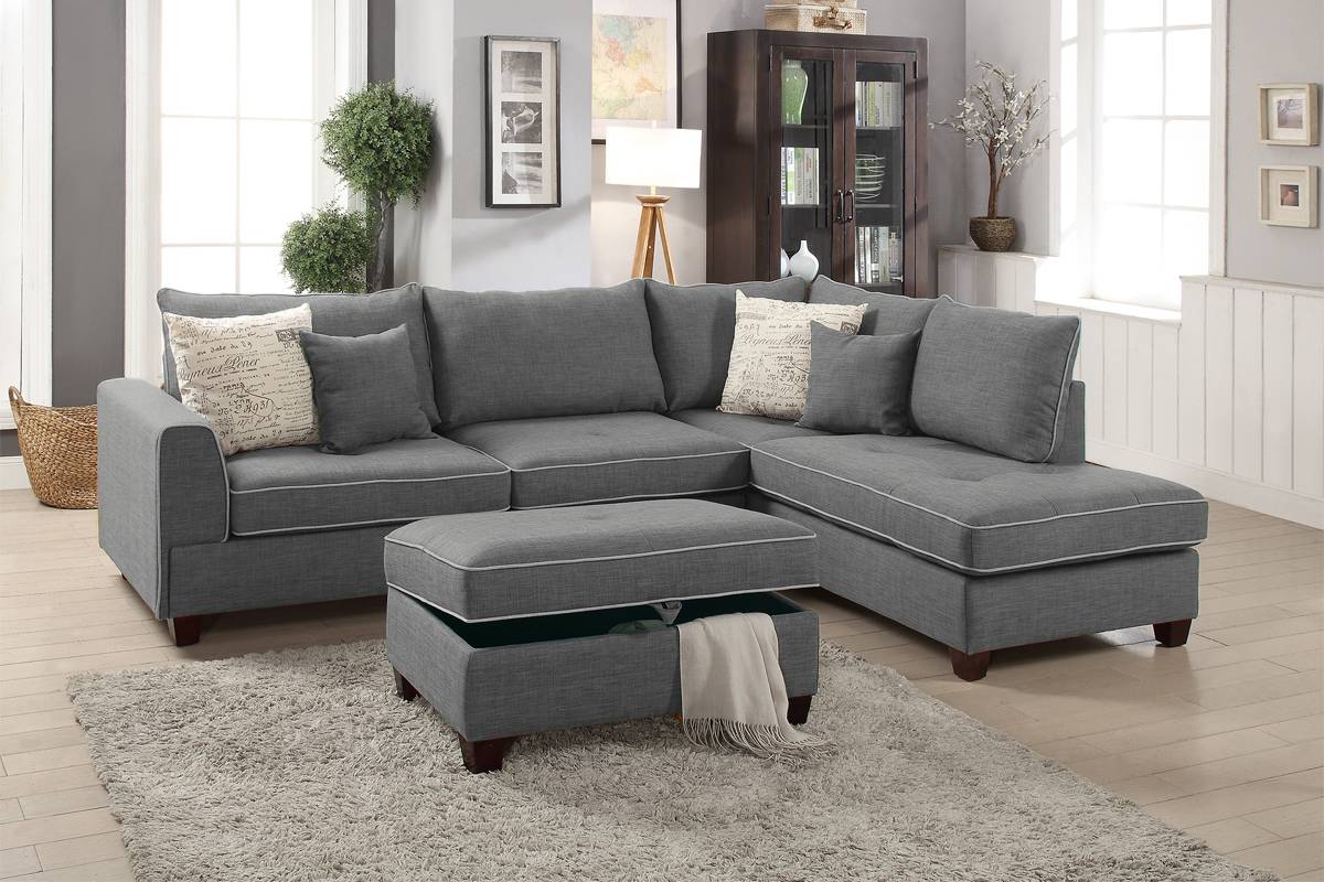 F6542 Sectional w/Ottoman by Poundex - 3 Colors