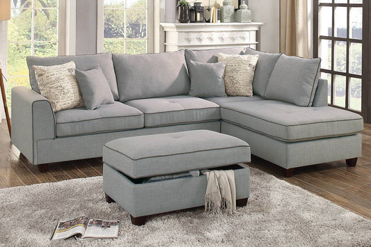 Poundex F6543 Sectional Light Grey