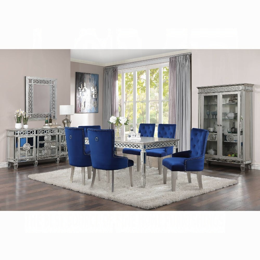 Varian Mirrored Platinum Finish Dining Set