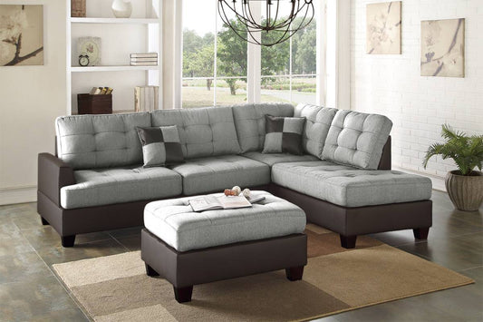 Poundex F6858 Sectional Linen Like Gray or Chocolate