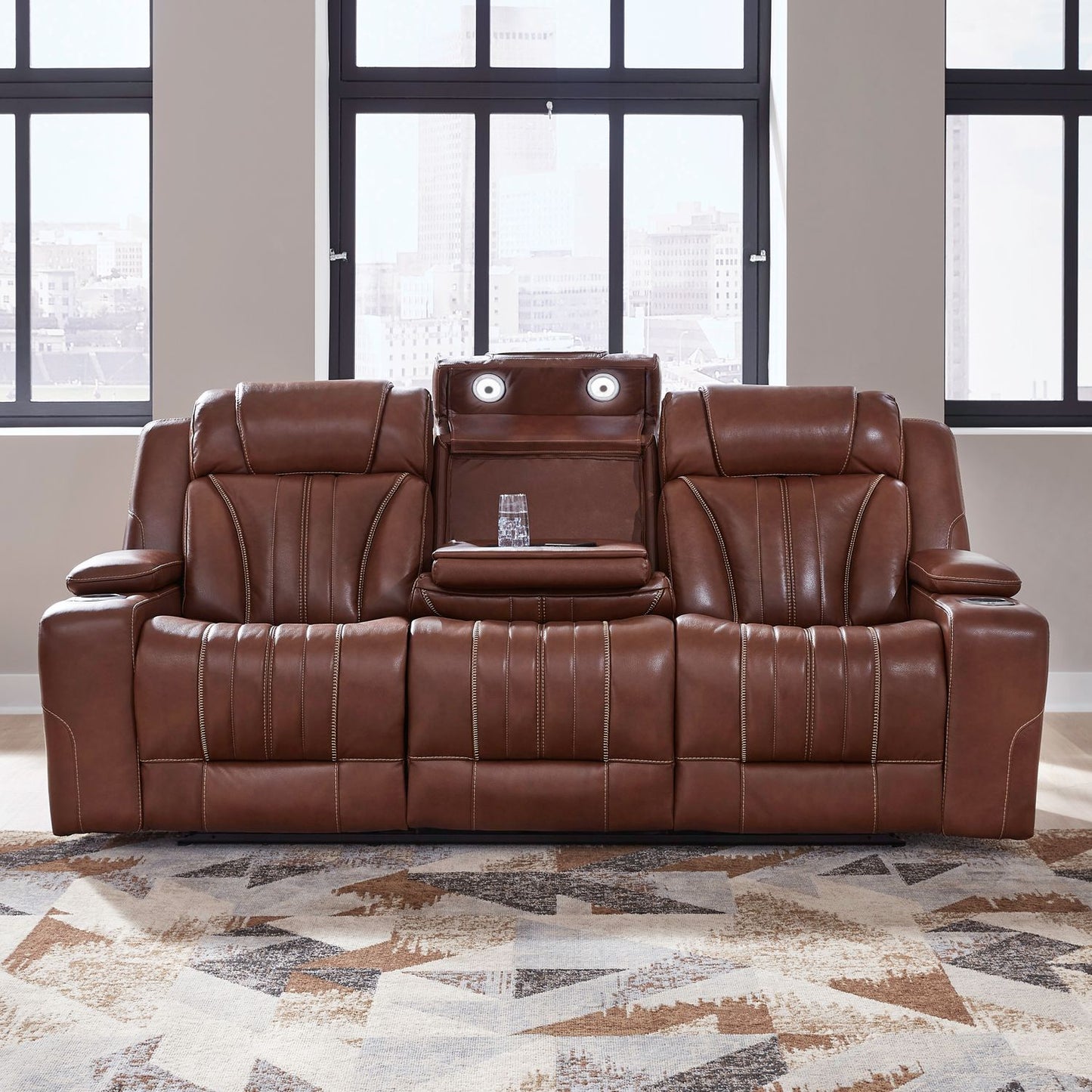 Caswell Sofa & Loveseat Leather Chestnut