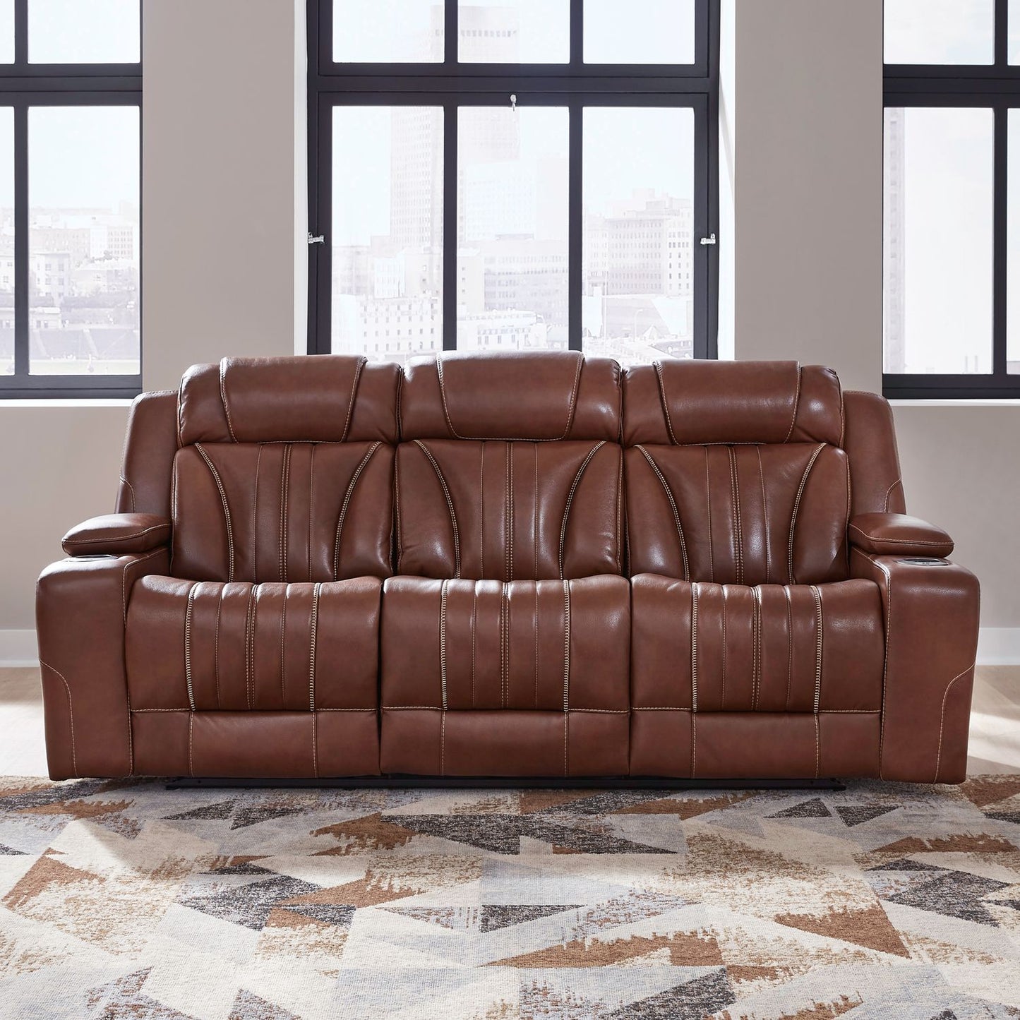 Caswell Sofa & Loveseat Leather Chestnut