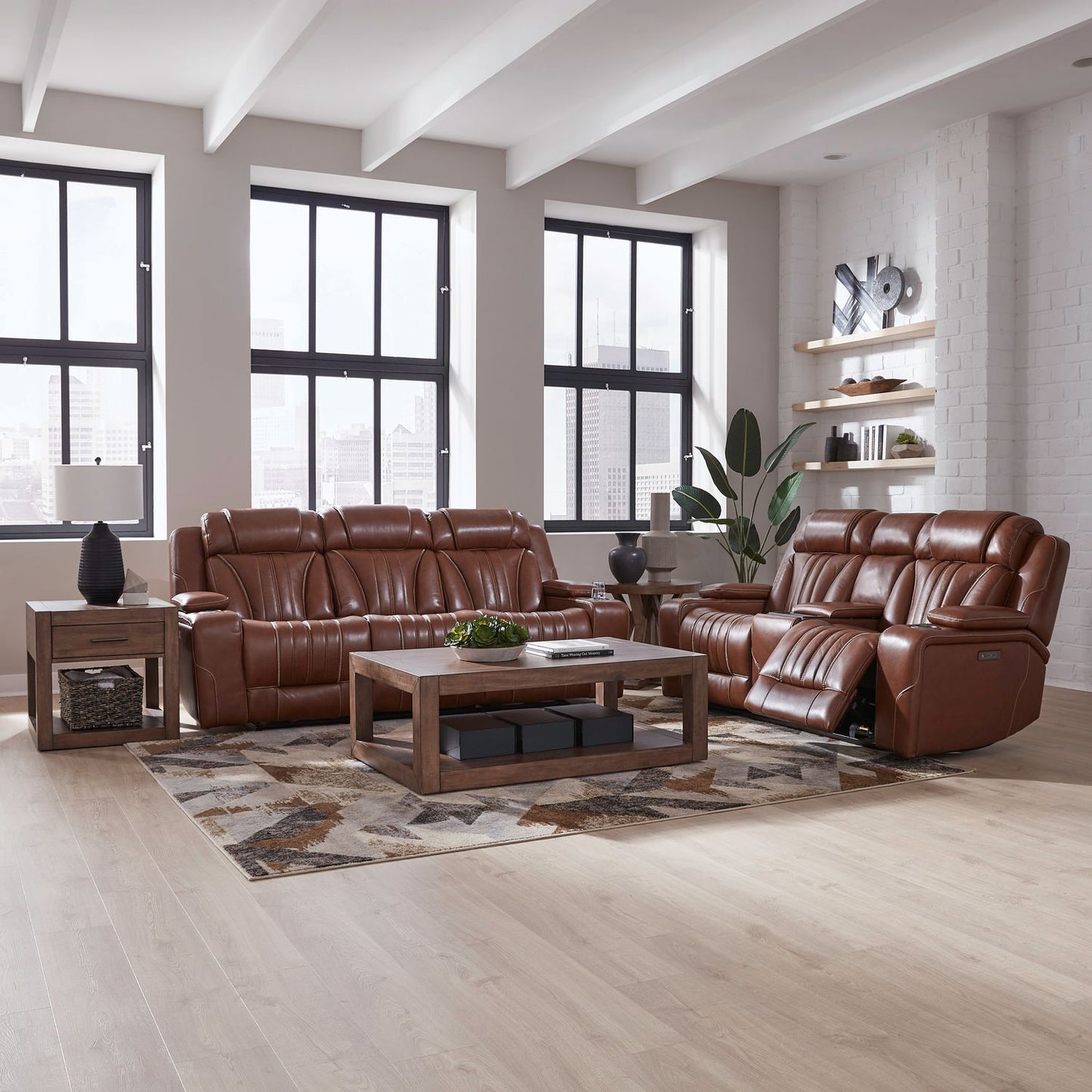 Caswell Sofa & Loveseat Leather Chestnut