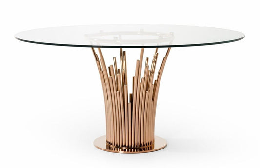 VIG Paxton Modern Round Glass & Rosegold Dining Table