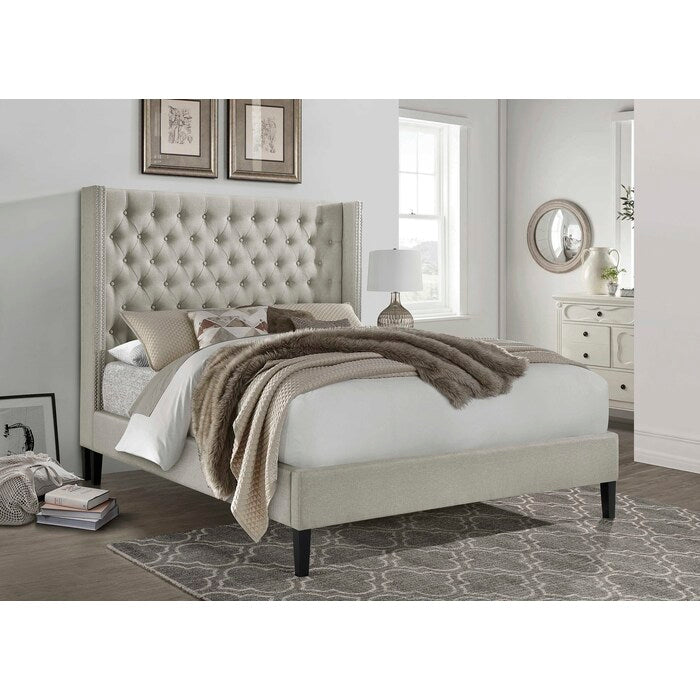 7534 Wing Back Upholstered Platform Bed - 4 Sizes