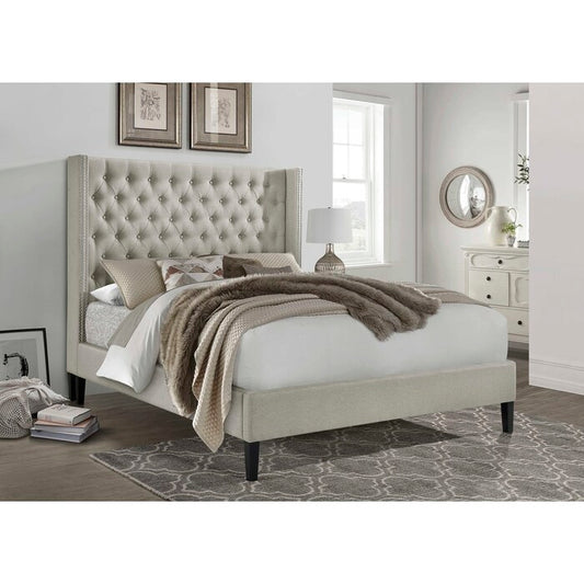 7534 Wing Back Upholstered Platform Bed - 4 Sizes