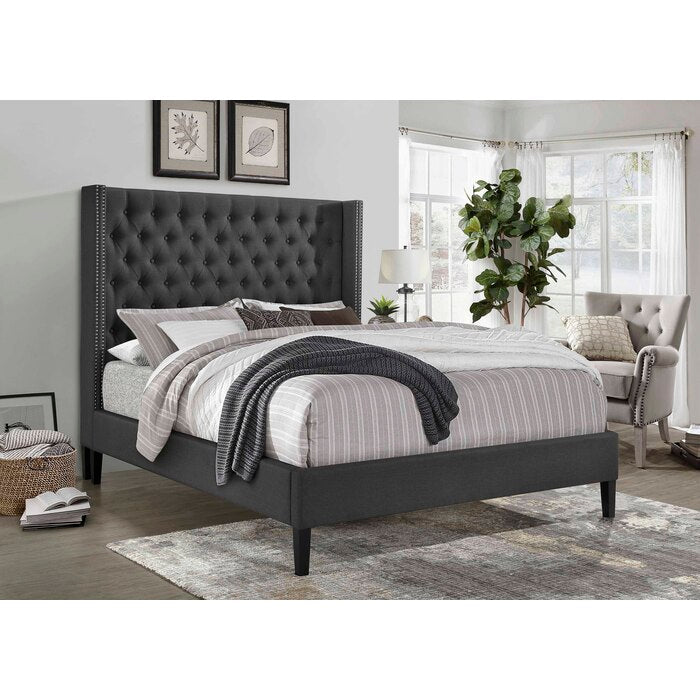 7534 Wing Back Upholstered Platform Bed - 4 Sizes