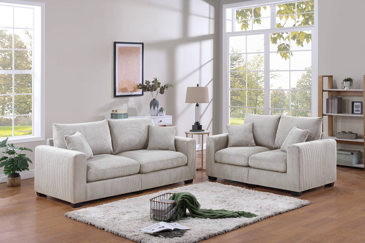 Poundex F8428 Sofá y Loveseat - Pana Marfil