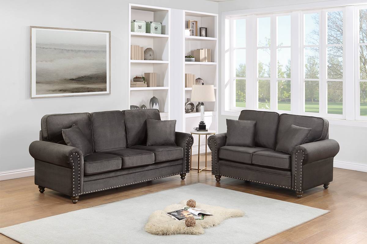 F8439 Sofa & Loveseat Dark Coffee