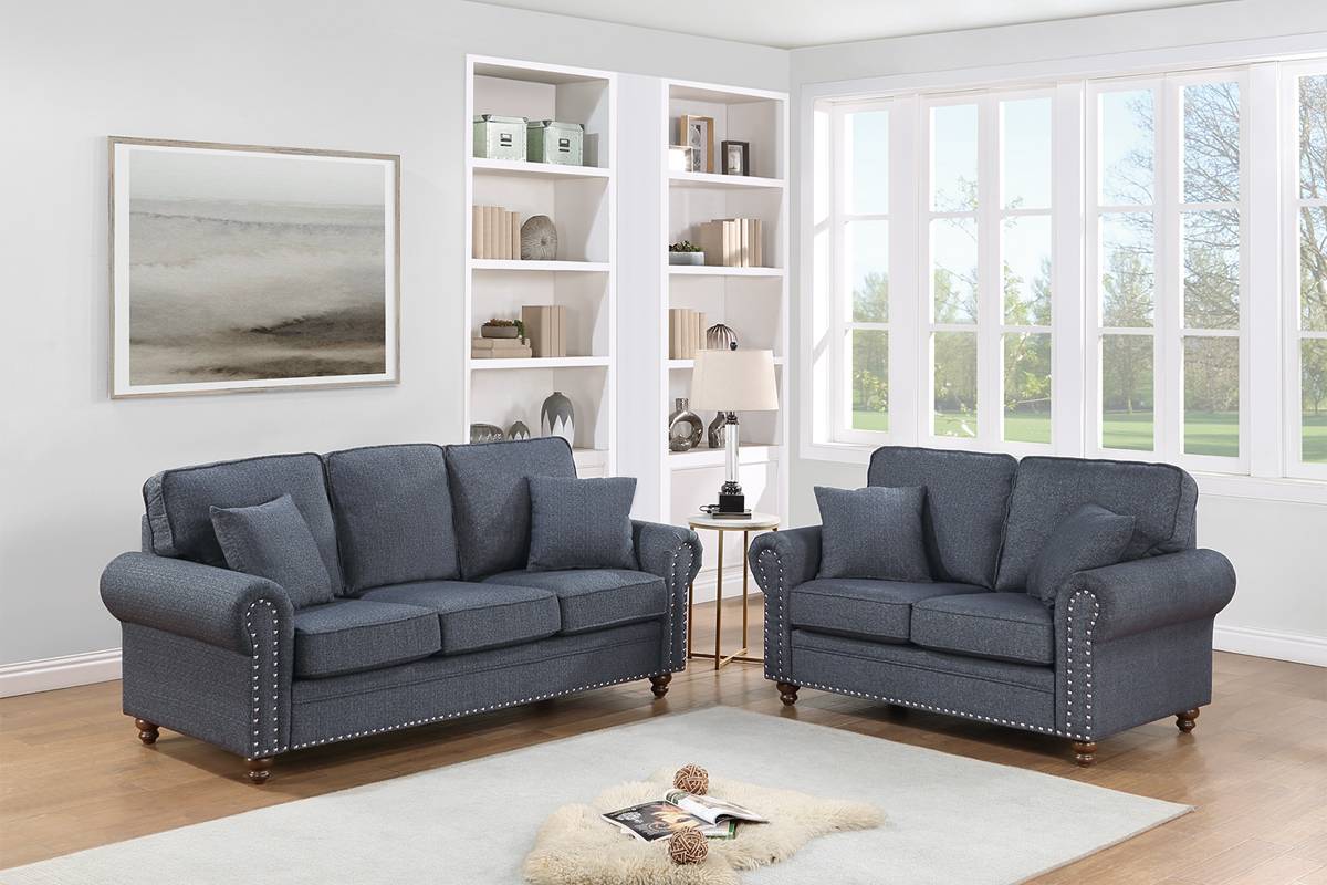 F8440 Sofa & Loveseat - Blue Gray