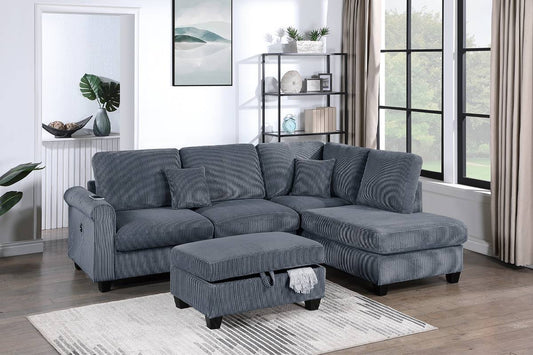 F8453 Corduroy 3 Pc Sectional by Poundex