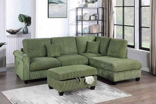 F8454 Corduroy 3 Pc Sectional Sage