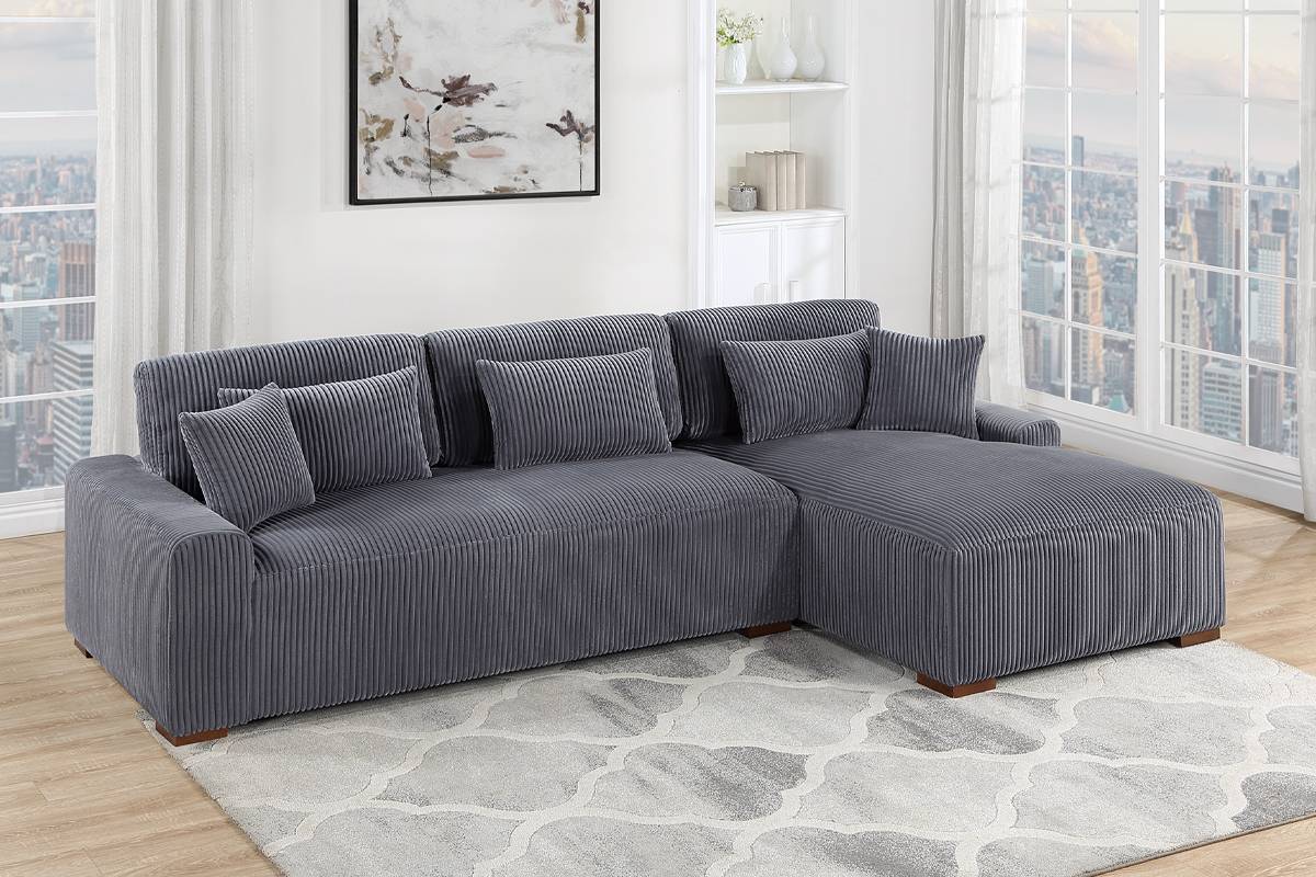 F8455 Corduroy Sectional - Dark Gray