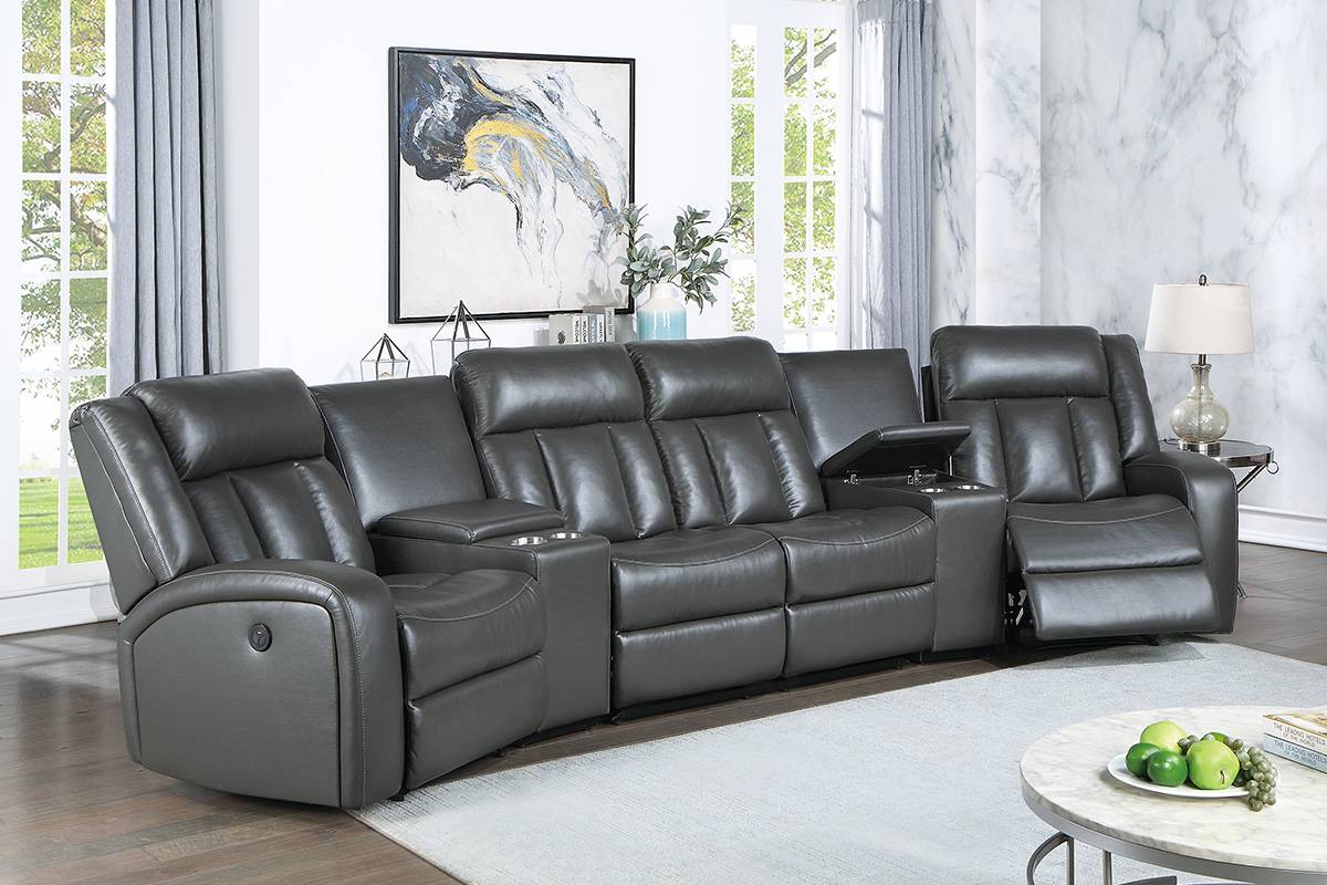 Poundex F86629 Gray Leatherette Sectional