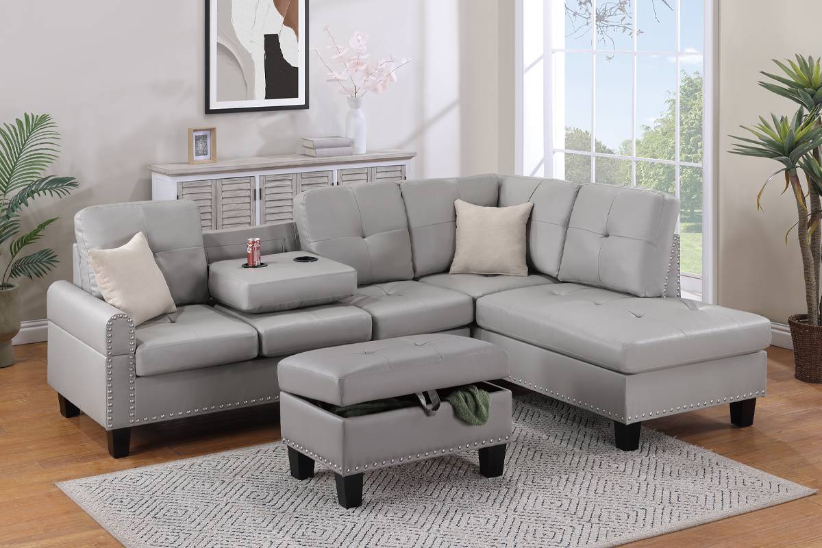 Poundex F8889 Sectional Light Grey