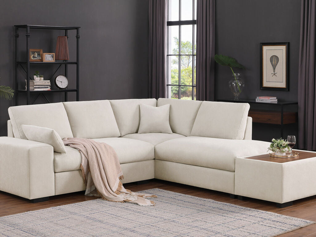 Joshua Sectional Sofa w/Console Ottoman - 3 Colors