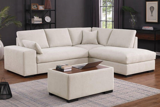 Joshua Sectional Sofa w/Console Ottoman - 3 Colors