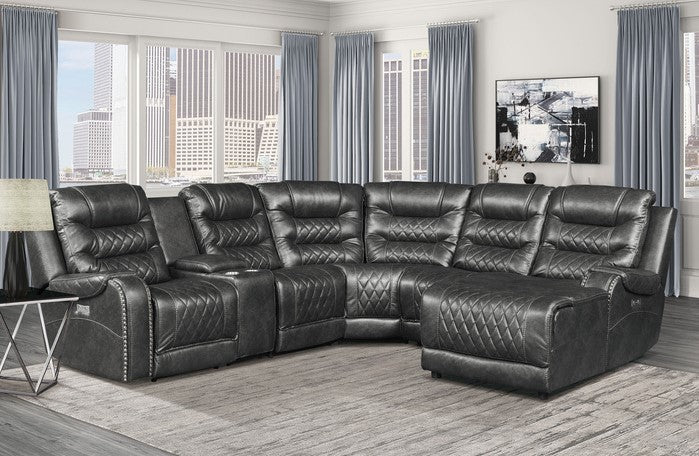 Putnam 6 Pc Power Sectional - Gray Microfiber