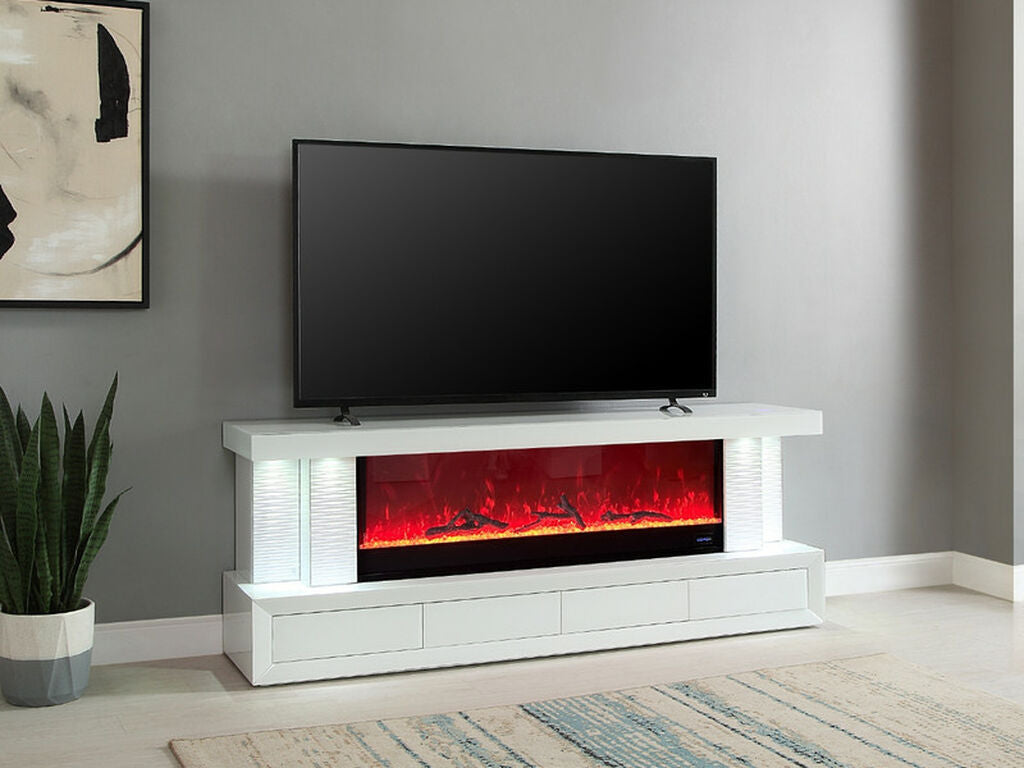 Spencer White Finish TV Stand w/Fireplace & Speaker