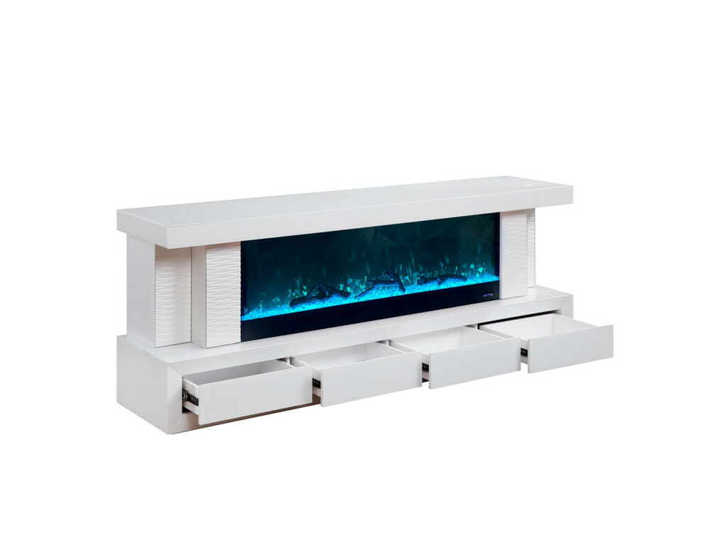 Spencer White Finish TV Stand w/Fireplace & Speaker